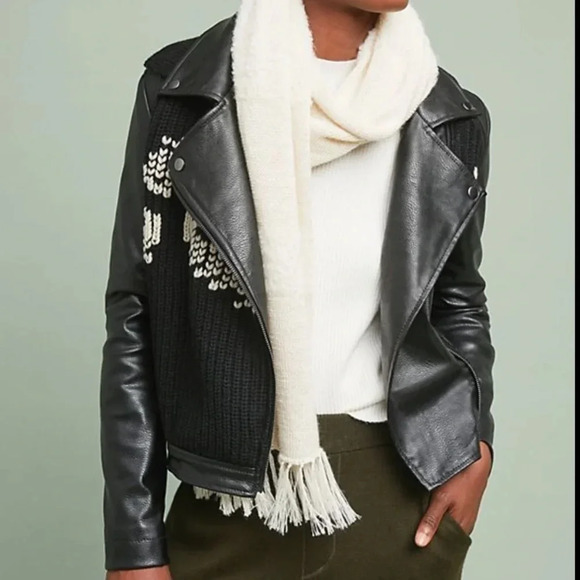 Anthropologie ETT:TWA Black Sweater Moto S BikerJacket Zipper Knitted Boho Edgy - Picture 2 of 7